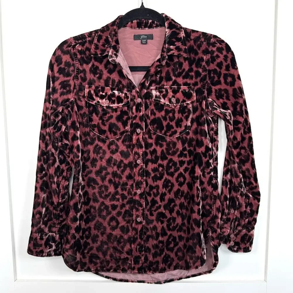 J.CREW Classic-fit Shirt In Drapey Velvet Leopard Print Pink Black J9279 00P